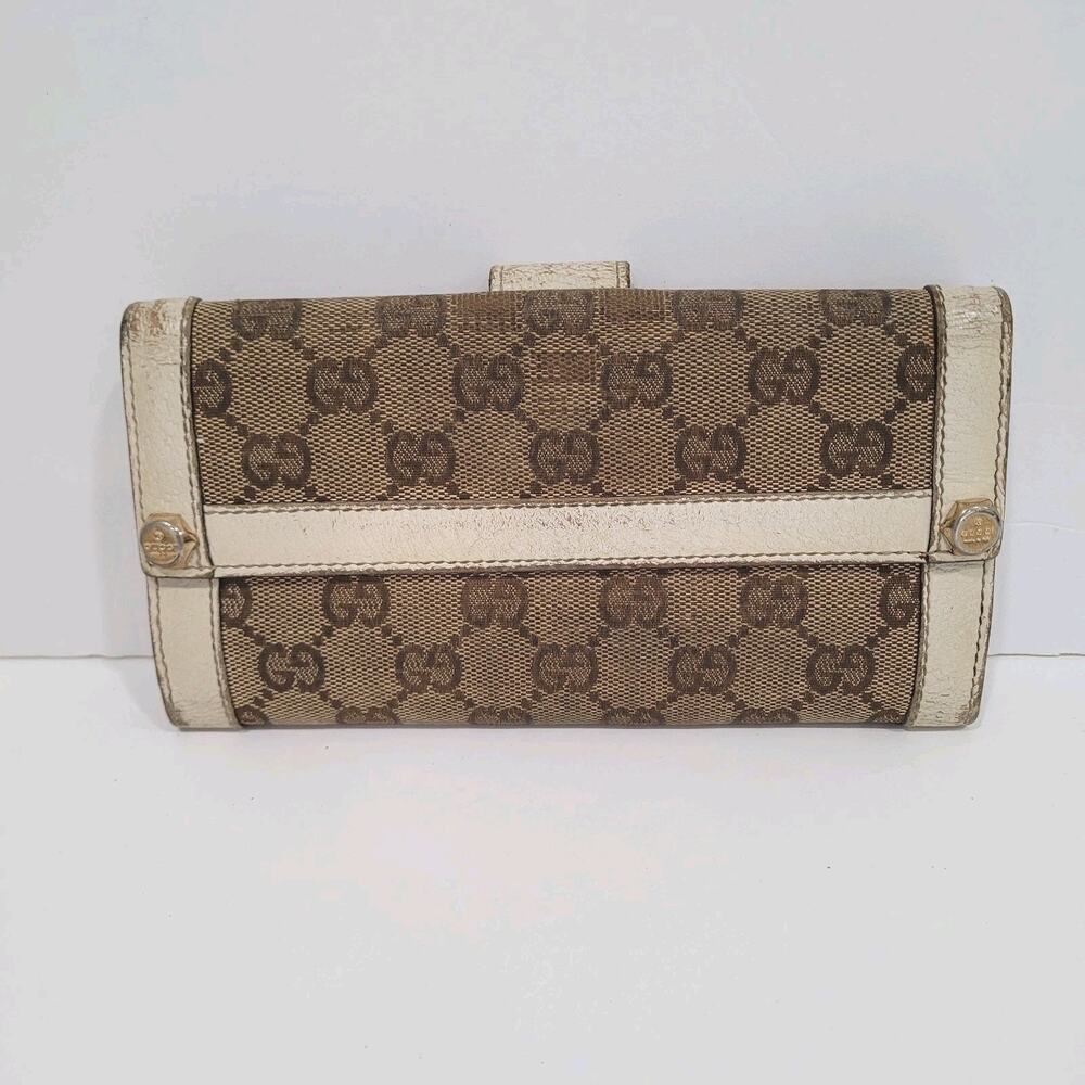 GUCCI Clutch Wallet Large Monogram Bifold White Beige Tan Vintage Designer Logo